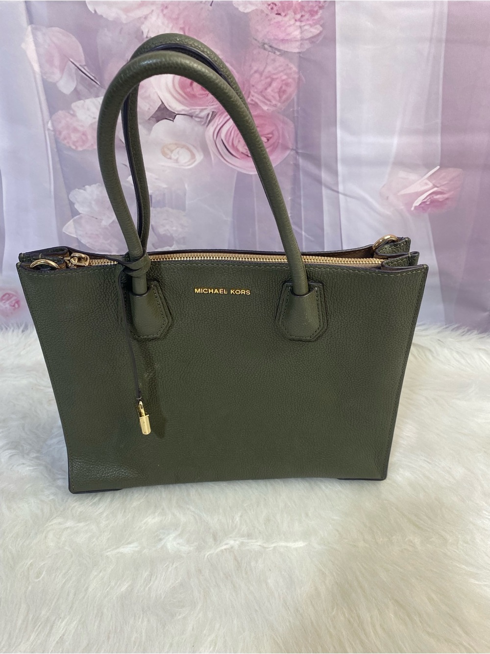 Michael Kors Olive Leather Tote with Gold Hardware